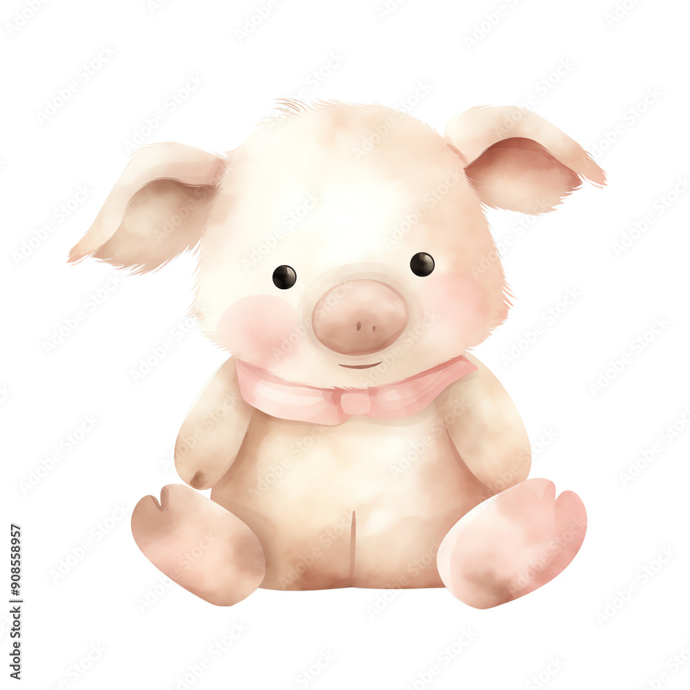 Cute watercolor piglet illustration with a pink bow. Perfect for children's books, nursery decor, and greeting cards. Cute watercolor piglet illustration with a pink bow. Perfect for children's books, nursery decor, and greeting cards.