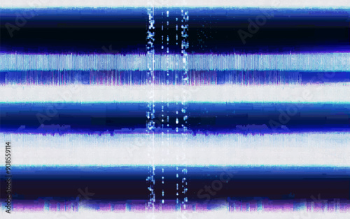 Glitch or static noise texture with white stripes and blue colored pixels. No signal 404 error. Abstract background Glitch Screen Effect Background. Overlay Digital Pixel Dots Noise Glitch Error.