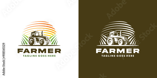 Tractor farming logo vehicle heavy equipment, farmland, agriculture logo design