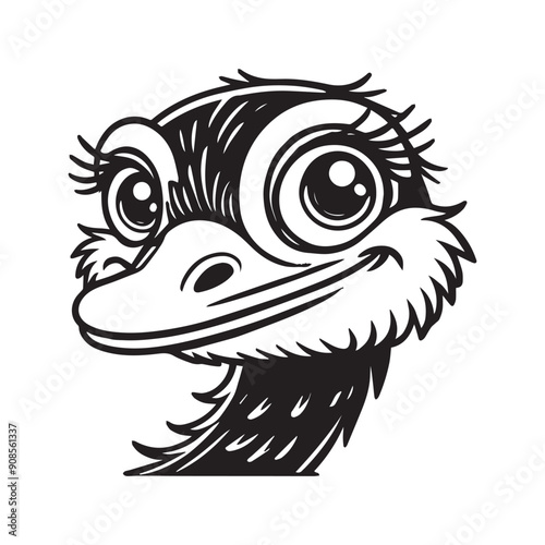 Wallpaper Mural Ostrich Face Clipart, Struthio Bird Outline Design,  Common ostrich silhouette, Flightless bird illustration in black and white
 Torontodigital.ca