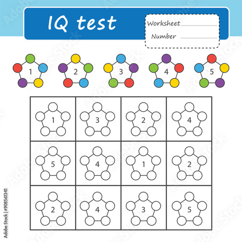 Educational logic game for children. iq game. Color according to the sample. Geometric figure. Printable Worksheet photo