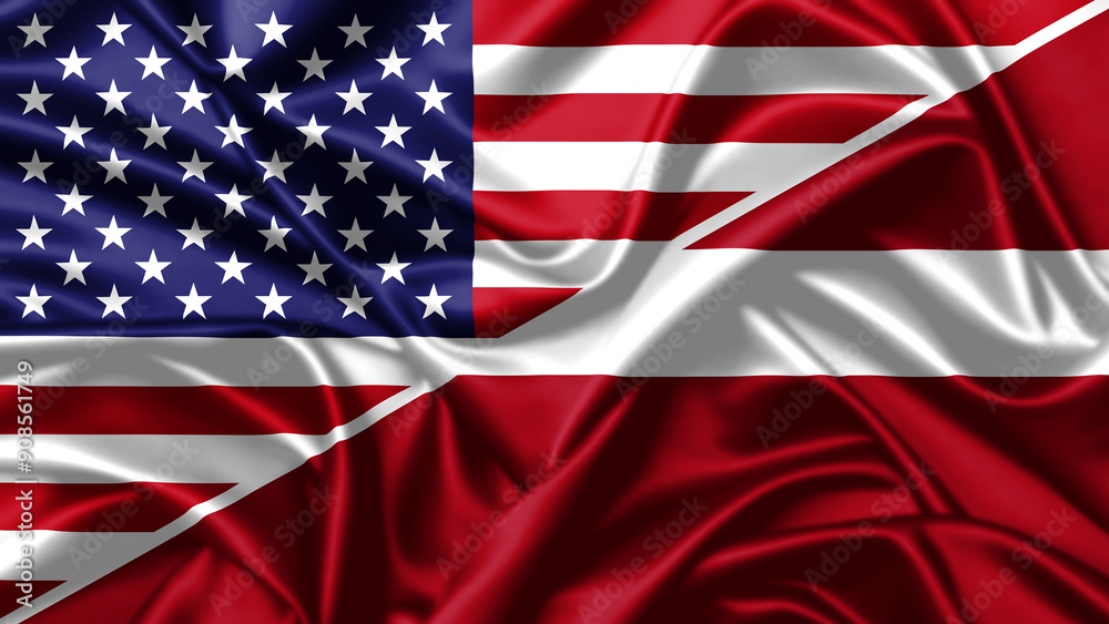 United waving flag of USA and Latvia United waving flag of USA and Latvia