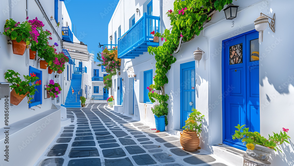 Fototapeta premium Picturesque Mykonos Pathway with Traditional Greek Architecture