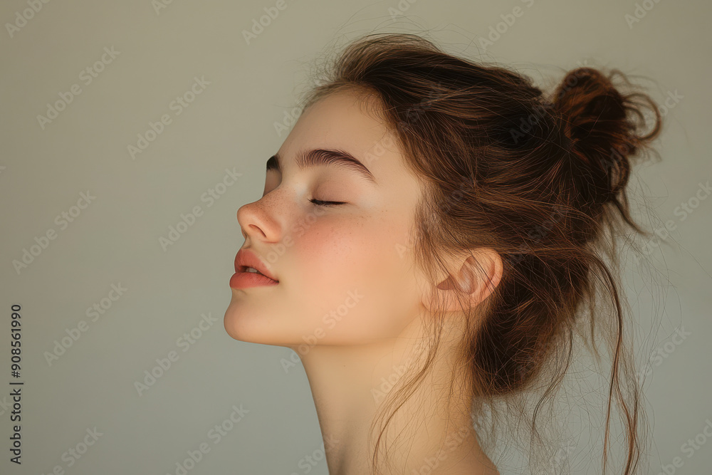 A close up of a girl's face with her eyes closed A close up of a girl's face with her eyes closed