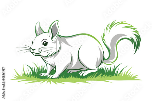 Chinchilla walking in grass silhouette N.eps