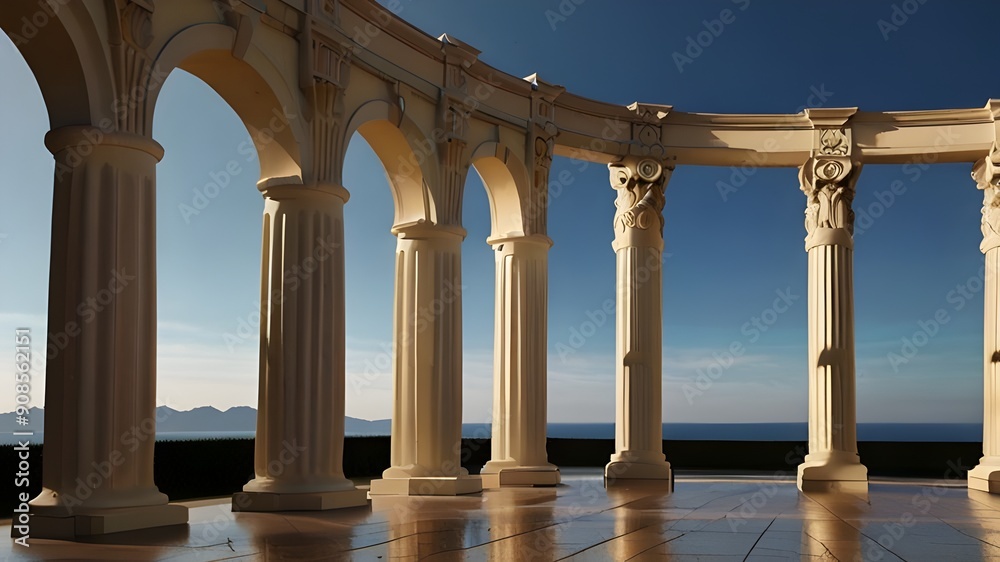 Fototapeta premium Elegant white arches against a serene blue sky, embodying classic architecture