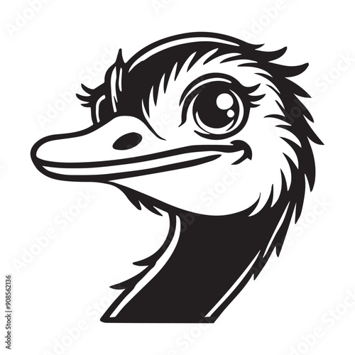 Wallpaper Mural Ostrich Face Clipart, Struthio Bird Outline Design,  Common ostrich silhouette, Flightless bird illustration in black and white
 Torontodigital.ca