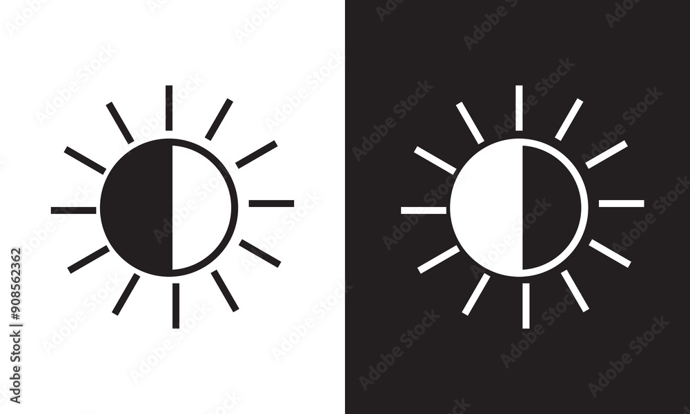 Brightness vector icon set in solid style. Isolated on white and black background. EPS 10 Brightness vector icon set in solid style. Isolated on white and black background. EPS 10