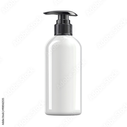 Blank white plastic pump bottle isolated, ideal cosmetic packaging mockup