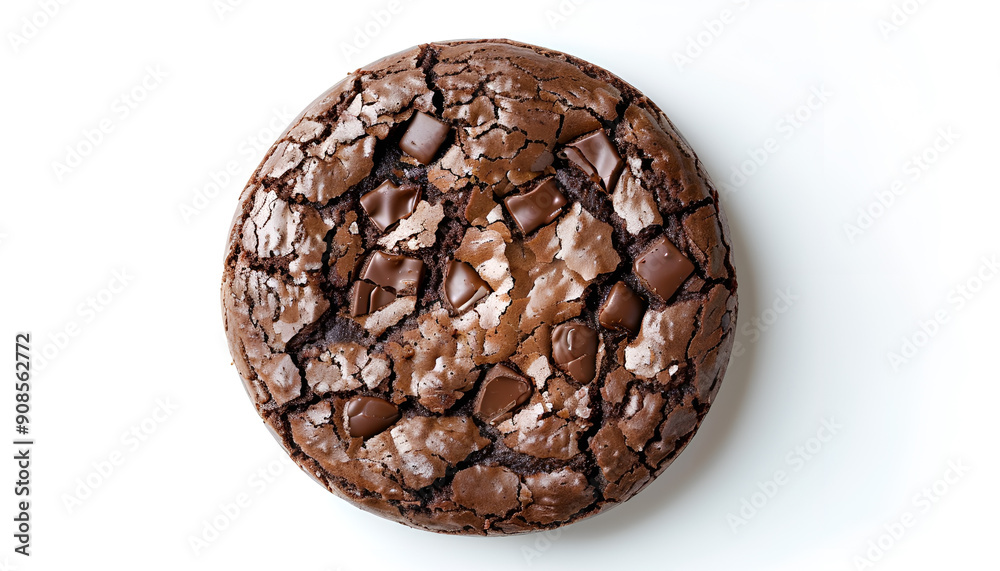 Chocolate brownie cookie isolated on white background. Top view. Flat lay Chocolate brownie cookie isolated on white background. Top view. Flat lay
