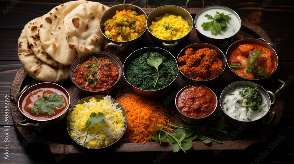Assorted various Indian food on a dark rustic background Assorted various Indian food on a dark rustic background