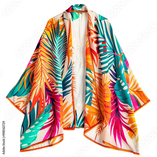 Colorful Beach cover up with vibrant patterns hang in a bustling market, showcasing a tapestry of textures and colors for relaxation in summer