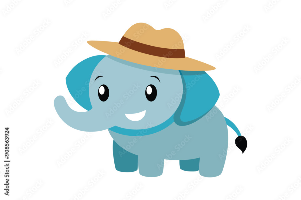 cute cartoon elephant with panama hat vector art illustration cute cartoon elephant with panama hat vector art illustration