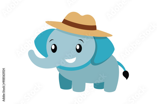 cute cartoon elephant with panama hat vector art illustration
