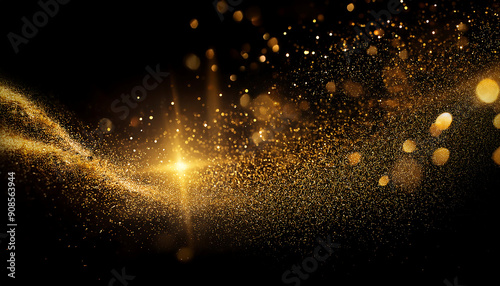  Abstract magic gold dust background over black. Beautiful golden art widescreen backgro_1(14)
