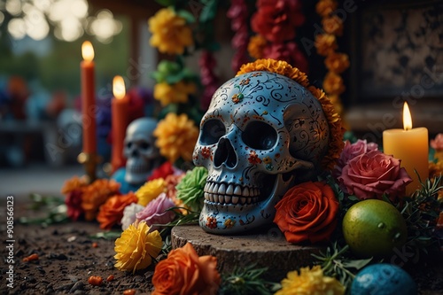 Colorful decorations for the feast of the dead, banner