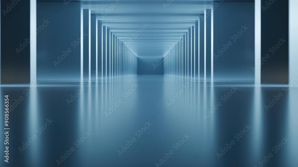 Abstract blue corridor with glowing light at the end, futuristic and modern design. Abstract blue corridor with glowing light at the end, futuristic and modern design.