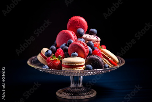 A Colorful Display of Macarons; French Delights: A Close-Up of Macarons;  Crunchy Shells, Creamy Fillings
 photo