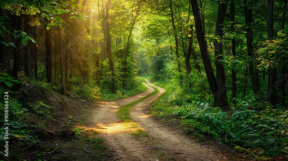 Fototapeta premium A forest path with a road running through it