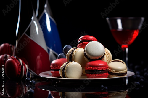 A Colorful Display of Macarons; French Delights: A Close-Up of Macarons;  Crunchy Shells, Creamy Fillings
 photo