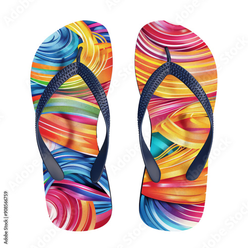 Pair of colorful rubber sandals isolated on white background