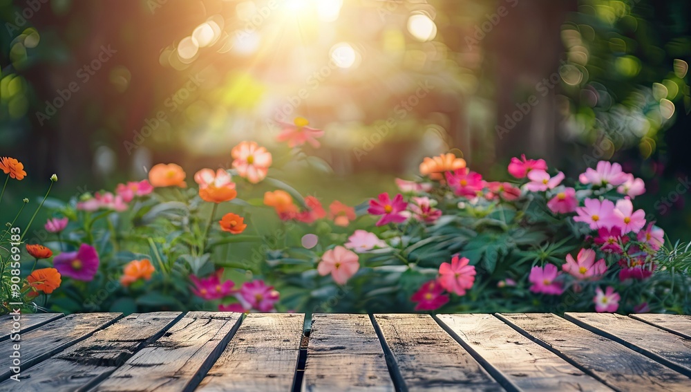 Wooden Plank in a Field of Flowers Wooden Plank in a Field of Flowers