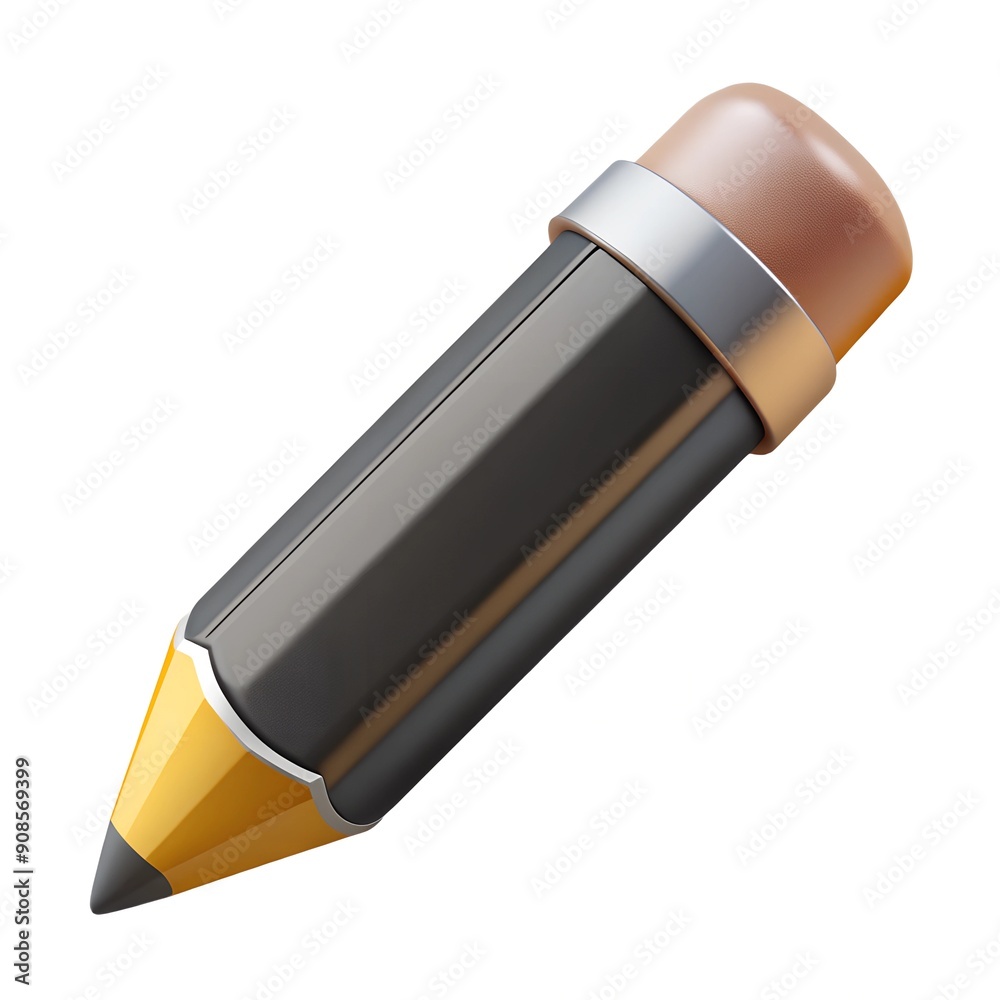 A black charcoal pencil 3D render icon isolated on white background A black charcoal pencil 3D render icon isolated on white background