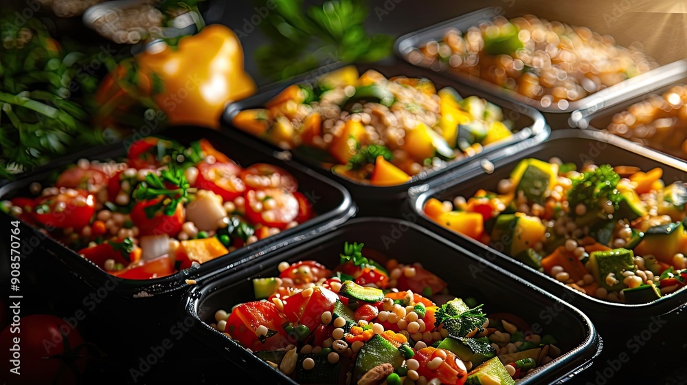 Colorful meal prep containers filled with fresh vegetables, perfect for healthy eating and meal planning. Colorful meal prep containers filled with fresh vegetables, perfect for healthy eating and meal planning.