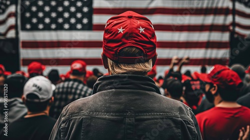 Unity and patriotism american flag backdrop at political rally draws large crowd