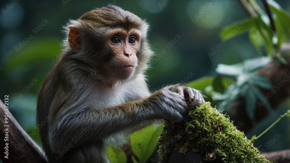 Fototapeta premium A monkey with wide, curious eyes, taking in every detail around it