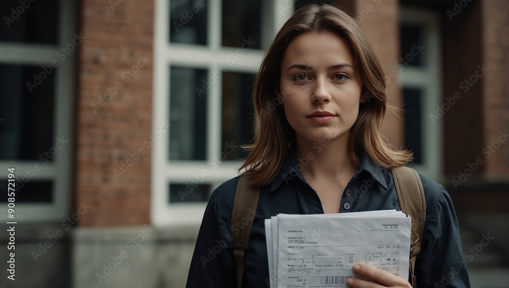 Confident woman with documents outside building Confident woman with documents outside building