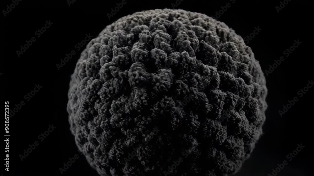 An abstract close up of a textured sphere against a black background, showcasing intricate details and emphasizing its organic form An abstract close up of a textured sphere against a black background, showcasing intricate details and emphasizing its organic form