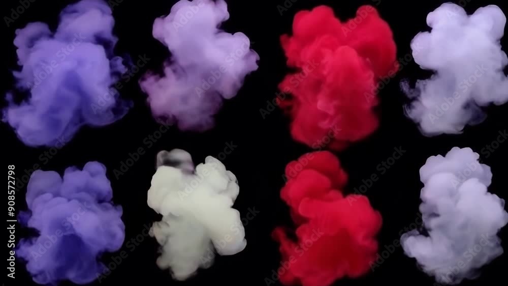 A dynamic display of colorful smoke clouds in vibrant shades, swirling against a black background, showcasing fluid motion and texture A dynamic display of colorful smoke clouds in vibrant shades, swirling against a black background, showcasing fluid motion and texture