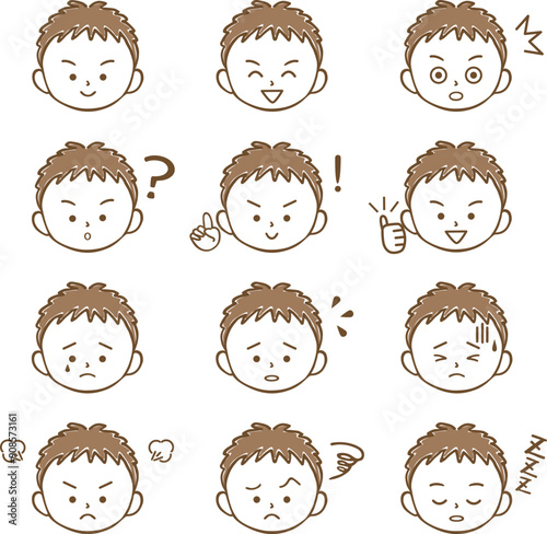 男の子の色々な表情のシンプルアイコンセット
