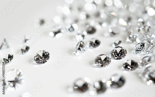 Scattered Shiny Diamonds on White Surface