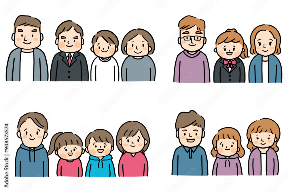 いろいろな二世代家族のイラストセット いろいろな二世代家族のイラストセット