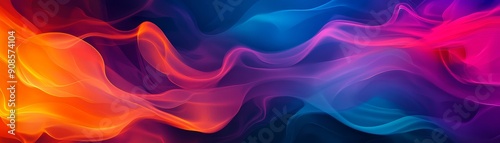 A colorful, abstract painting of a wave with orange and blue colors
