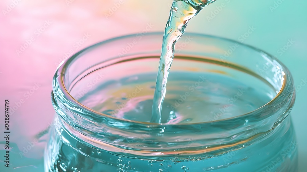Artistic capture of mouthwash pouring into a cap, soft pastel lighting, impressionistic style, gentle and fluid brushstrokes, mood of relaxation and gentle care Artistic capture of mouthwash pouring into a cap, soft pastel lighting, impressionistic style, gentle and fluid brushstrokes, mood of relaxation and gentle care