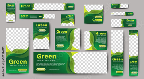 Nature banner design web template Set, Horizontal header web banner. Modern Gradient green cover header background for website design, Social Media Cover ads banner, flyer, invitation card