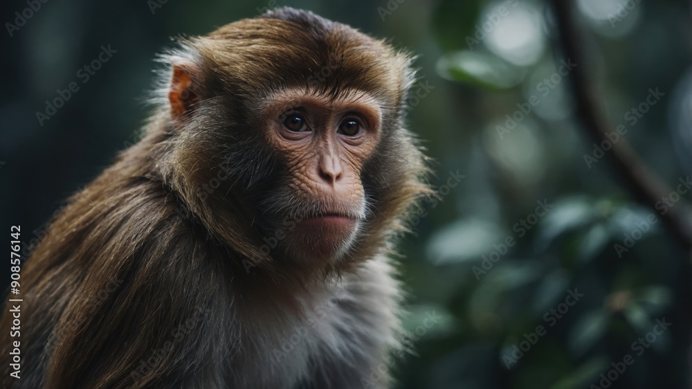 A monkey looking at the camera, seemingly posing for a portrait A monkey looking at the camera, seemingly posing for a portrait