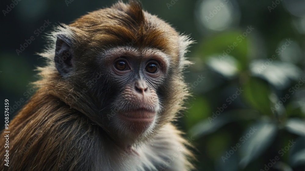 A monkey chewing on a leaf