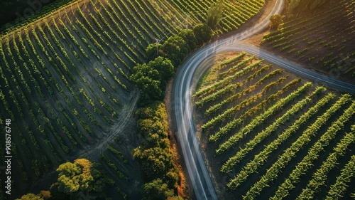 Aerial view of a winding ro...
