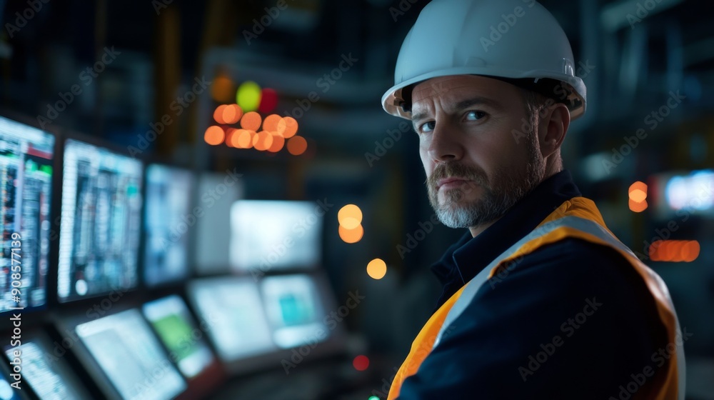Focused Engineer in Control Room Focused Engineer in Control Room