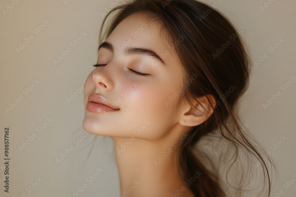 A close up of a girl's face with her eyes closed A close up of a girl's face with her eyes closed