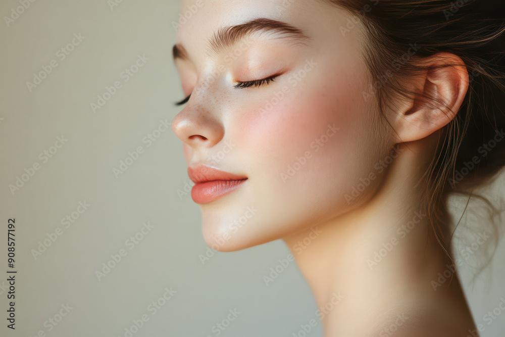 A close up of a girl's face with her eyes closed A close up of a girl's face with her eyes closed