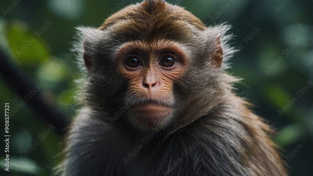 A monkey sitting pensively, lost in deep thought A monkey sitting pensively, lost in deep thought
