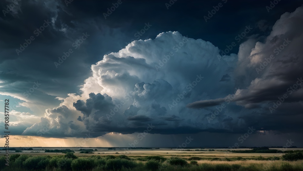 fluffy clouds drifting in a dark sky with distant thunderclouds fluffy clouds drifting in a dark sky with distant thunderclouds
