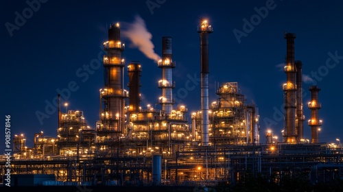 Night View of a Refinery