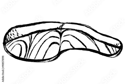 筆タッチの鮭の切り身のイラスト