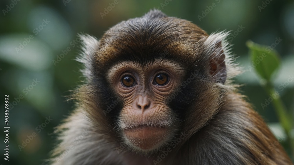 A monkey carrying its baby, showcasing the strong bond between mother and child A monkey carrying its baby, showcasing the strong bond between mother and child